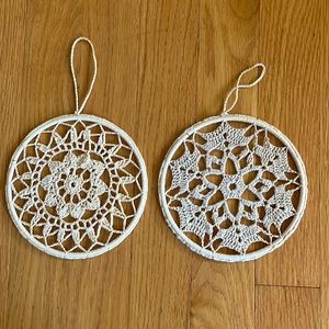 2 Vintage 5” Beige Round Doily Wall Hanging Ring Decor